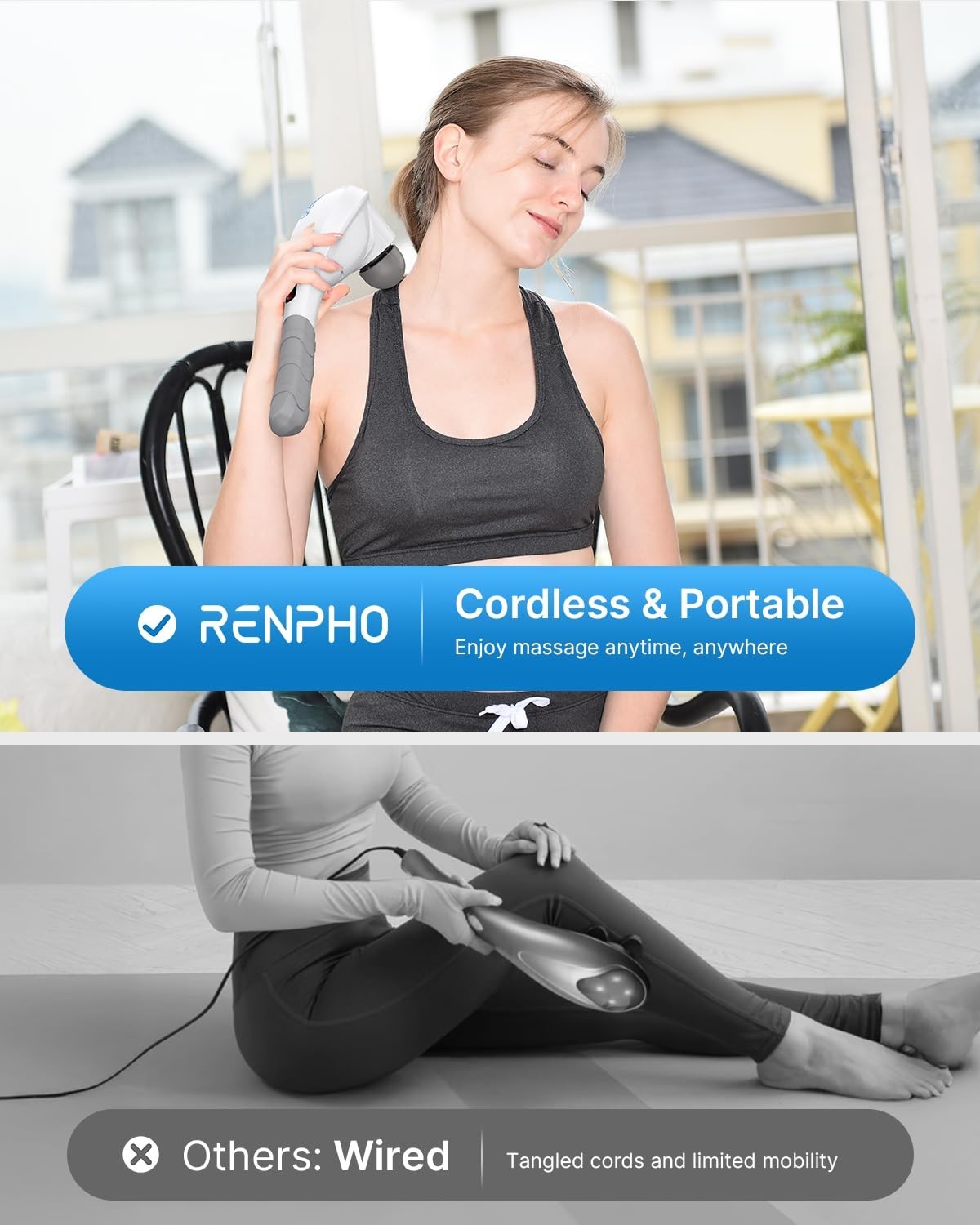 Rechargeable Handheld Back Massager – 5 Speeds & Modes, Cordless Neck & Muscle R