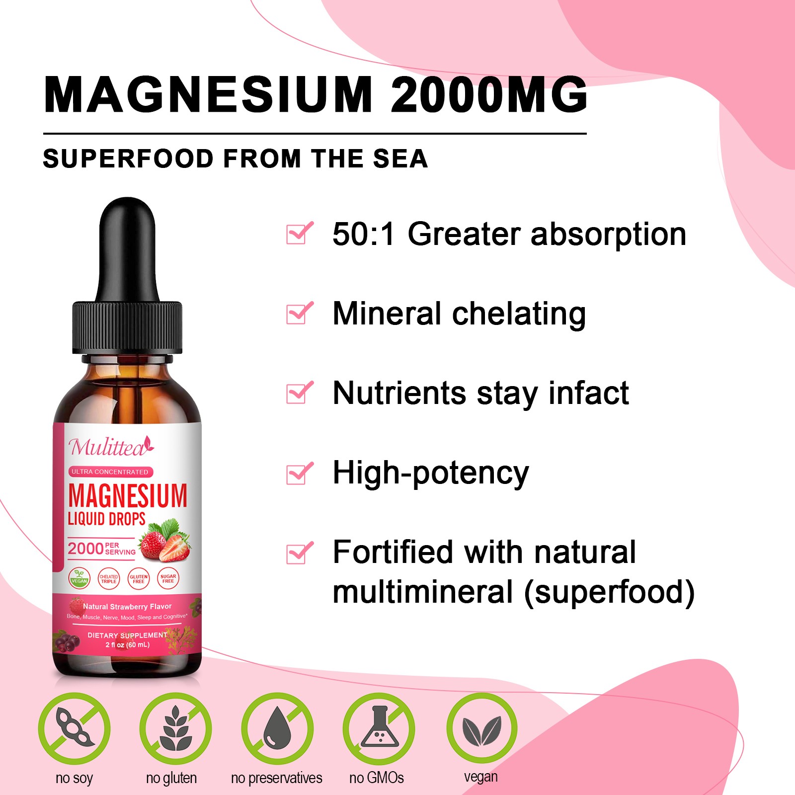 Magnesium Liquid Drops 2000mg for Restful Sleep & Stress Relief Sugar Free
