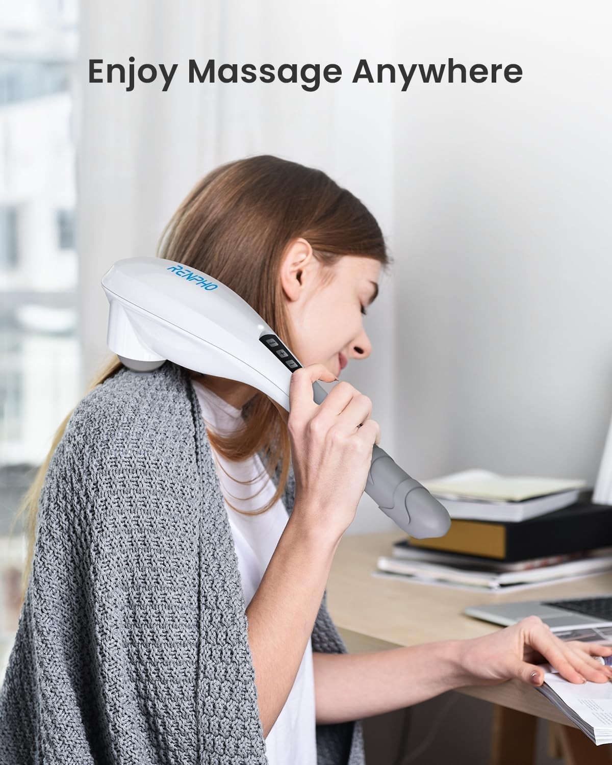 Rechargeable Handheld Back Massager – 5 Speeds & Modes, Cordless Neck & Muscle R