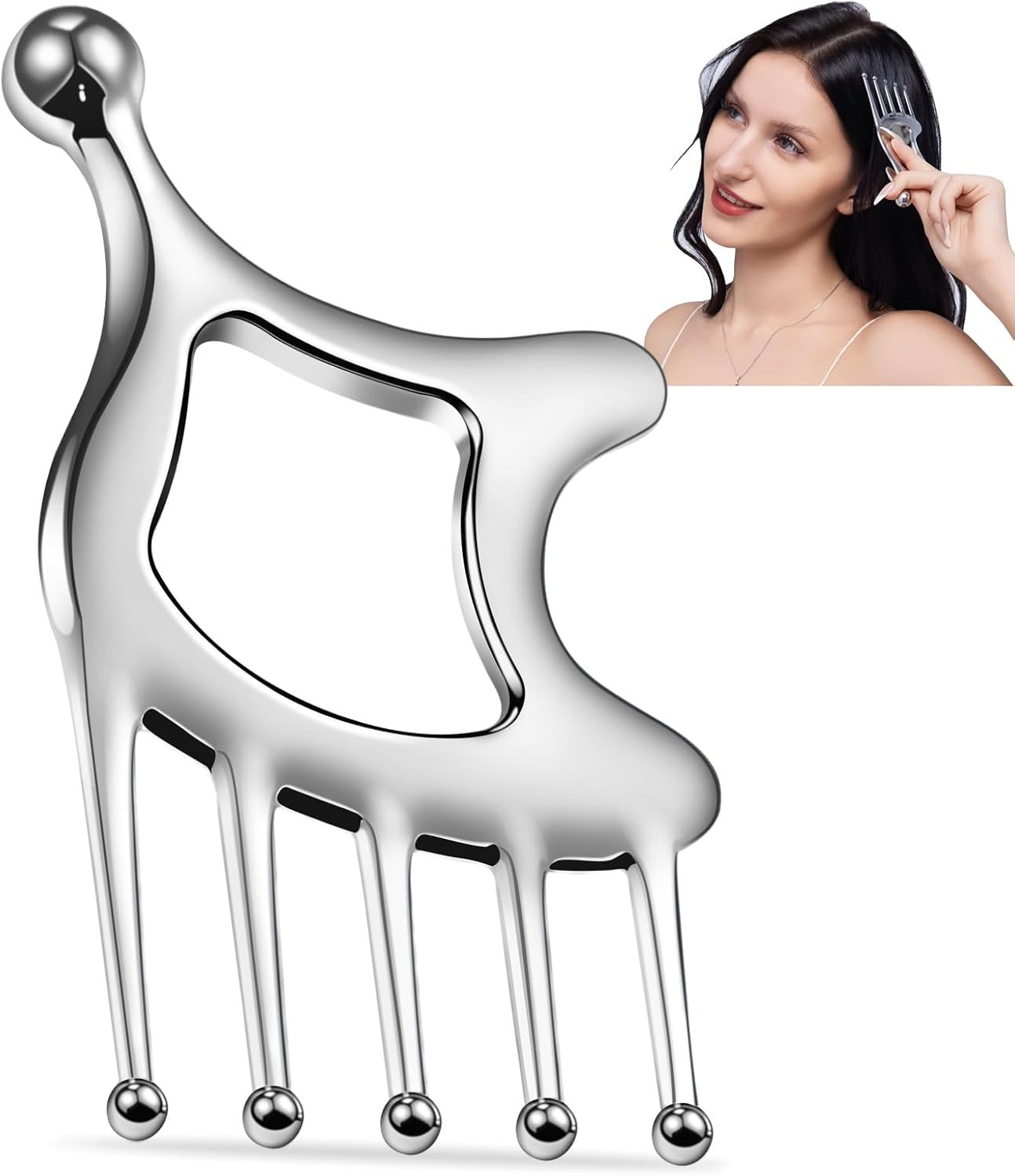 Metal Gua Sha Facial Massage Tools, Scalp Massage Comb for Head | Hollow Handle