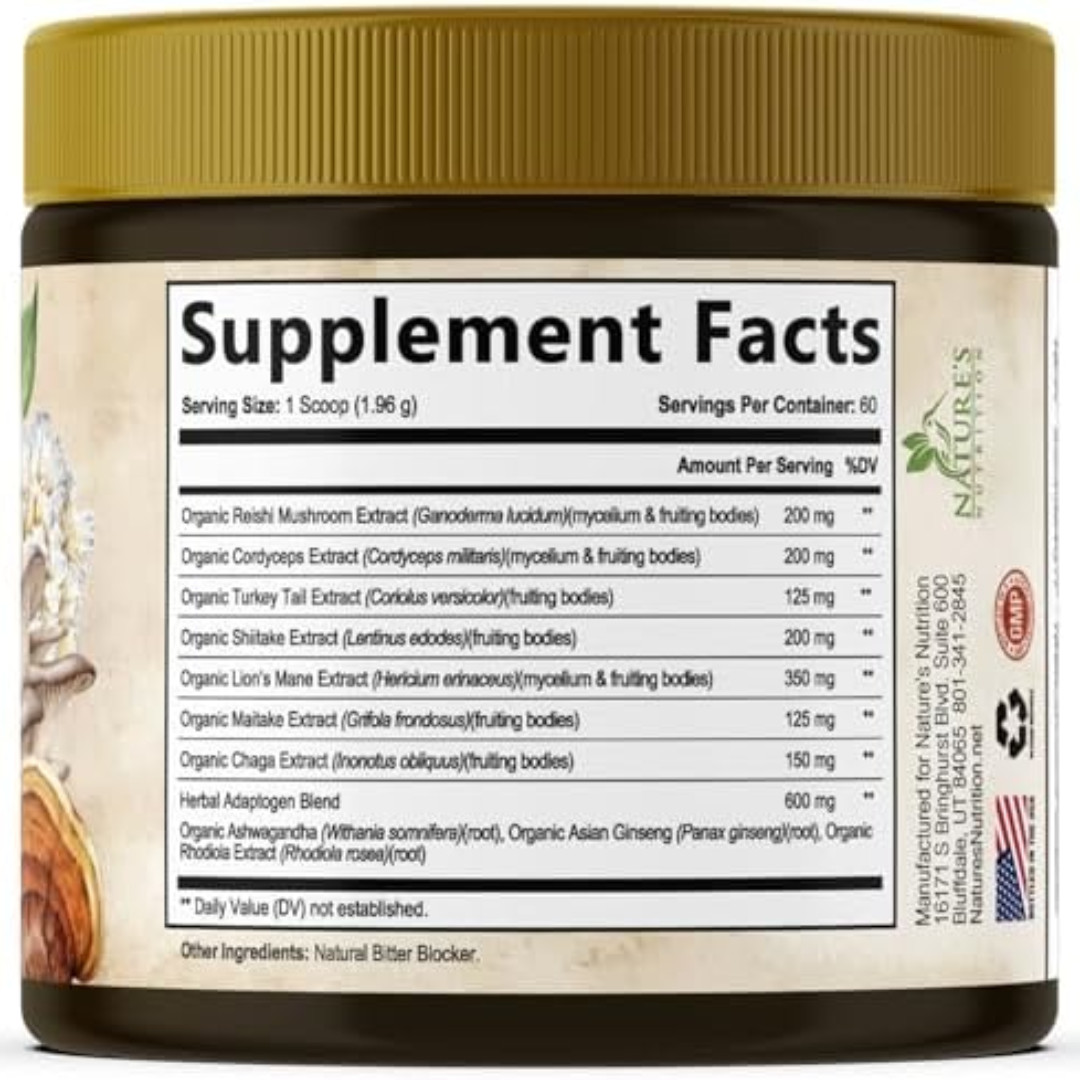 Mushroom Supplement Powder – 11 in 1 Complex Formula Powder with Organic Lions M