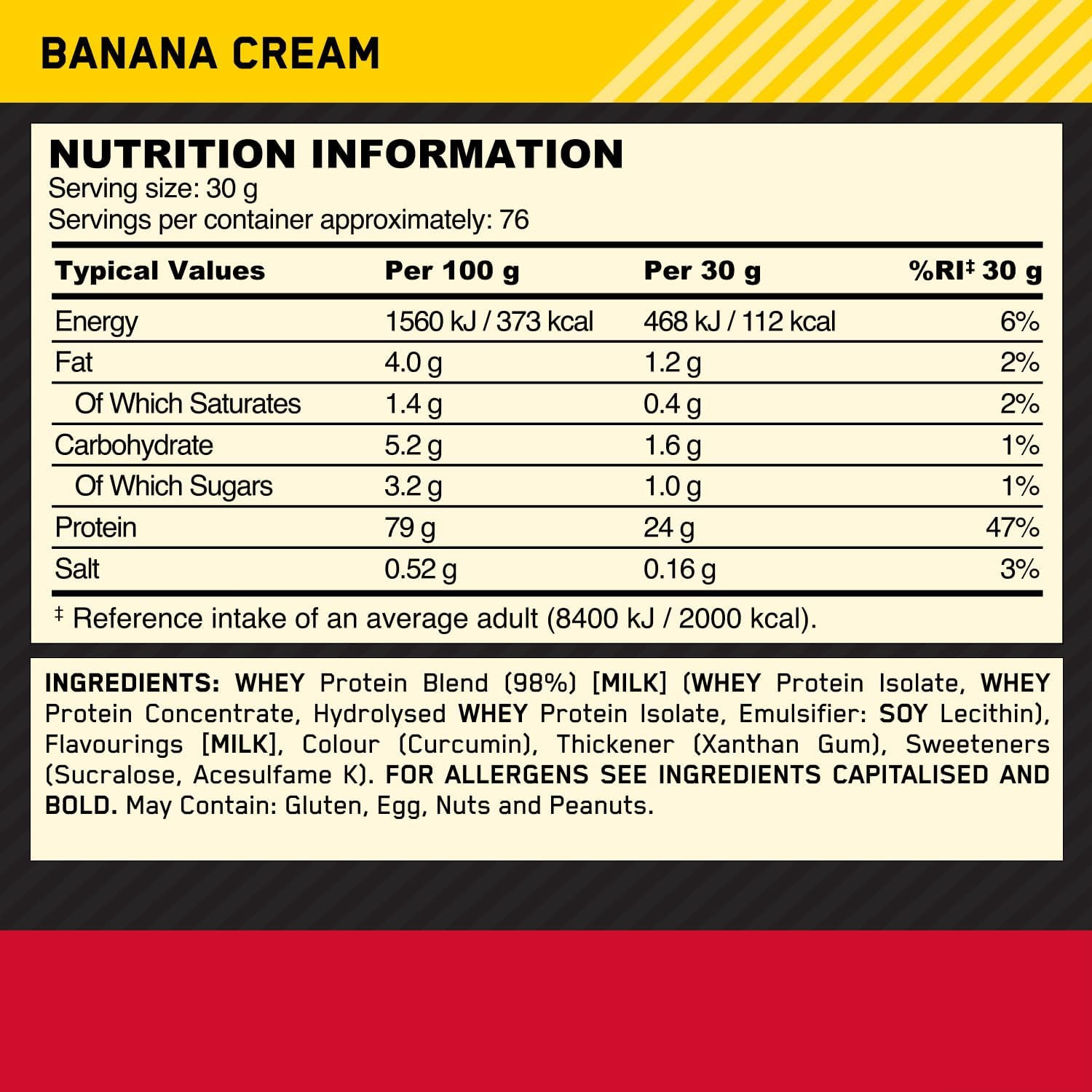 Gold Standard 100% Whey Protein Powder, Banana Cream, 5 Pound (Packaging May Var