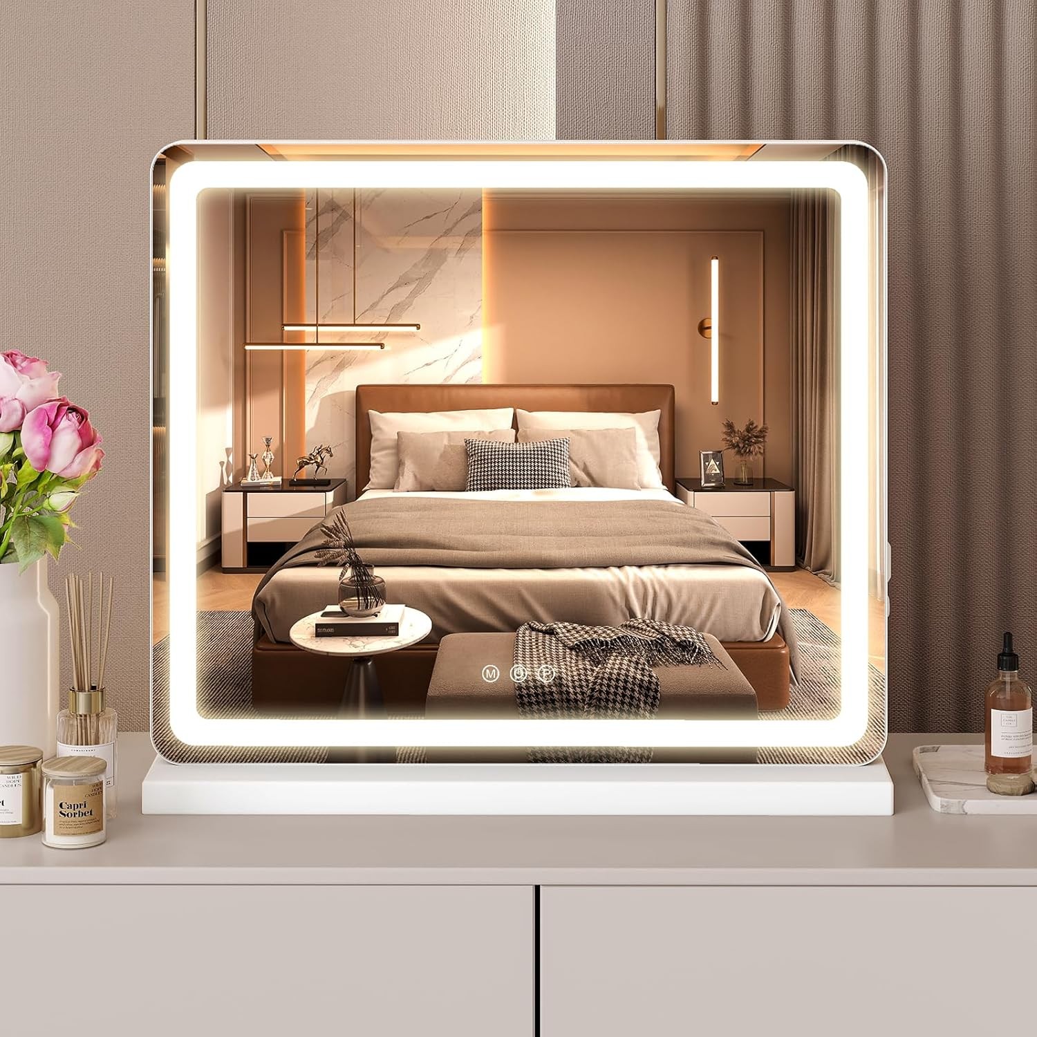 LED Vanity Mirror w/ USB Charging,Dimmable 3 Color Lights,w/ Smart Touch Control