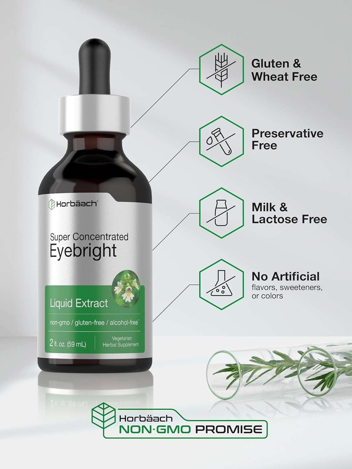 Eyebright Herb Liquid Extract | 2 fl oz | Alcohol Free | by Horbaach