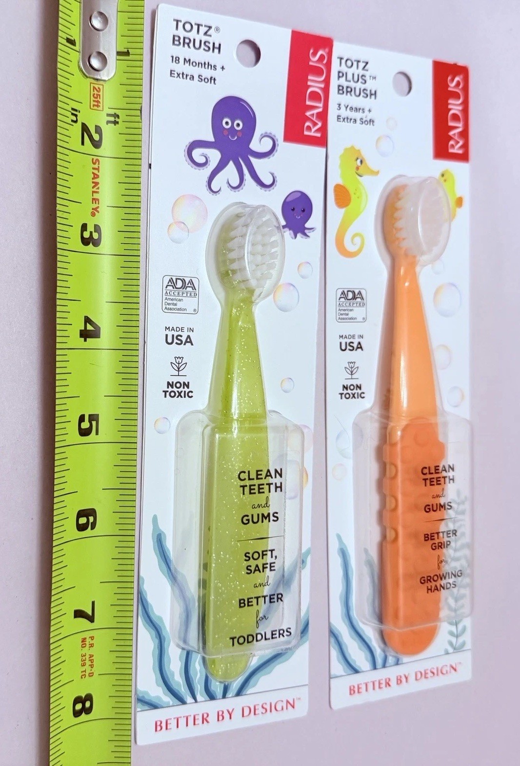 Radius Kids Child Toothbrush Set 2PC Toddler 3 Years 18 Months ADA Approved Oral