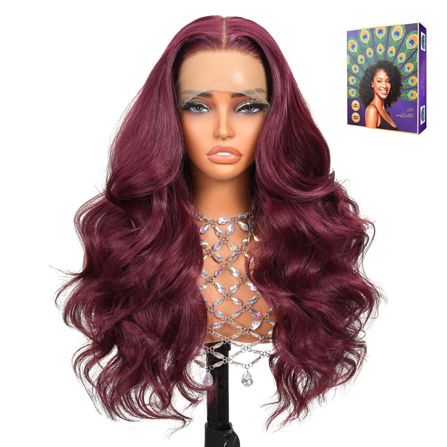24 inch 13×4 HD Transparent Lace Glueless Synthetic Wig C Part 200% Density #99J