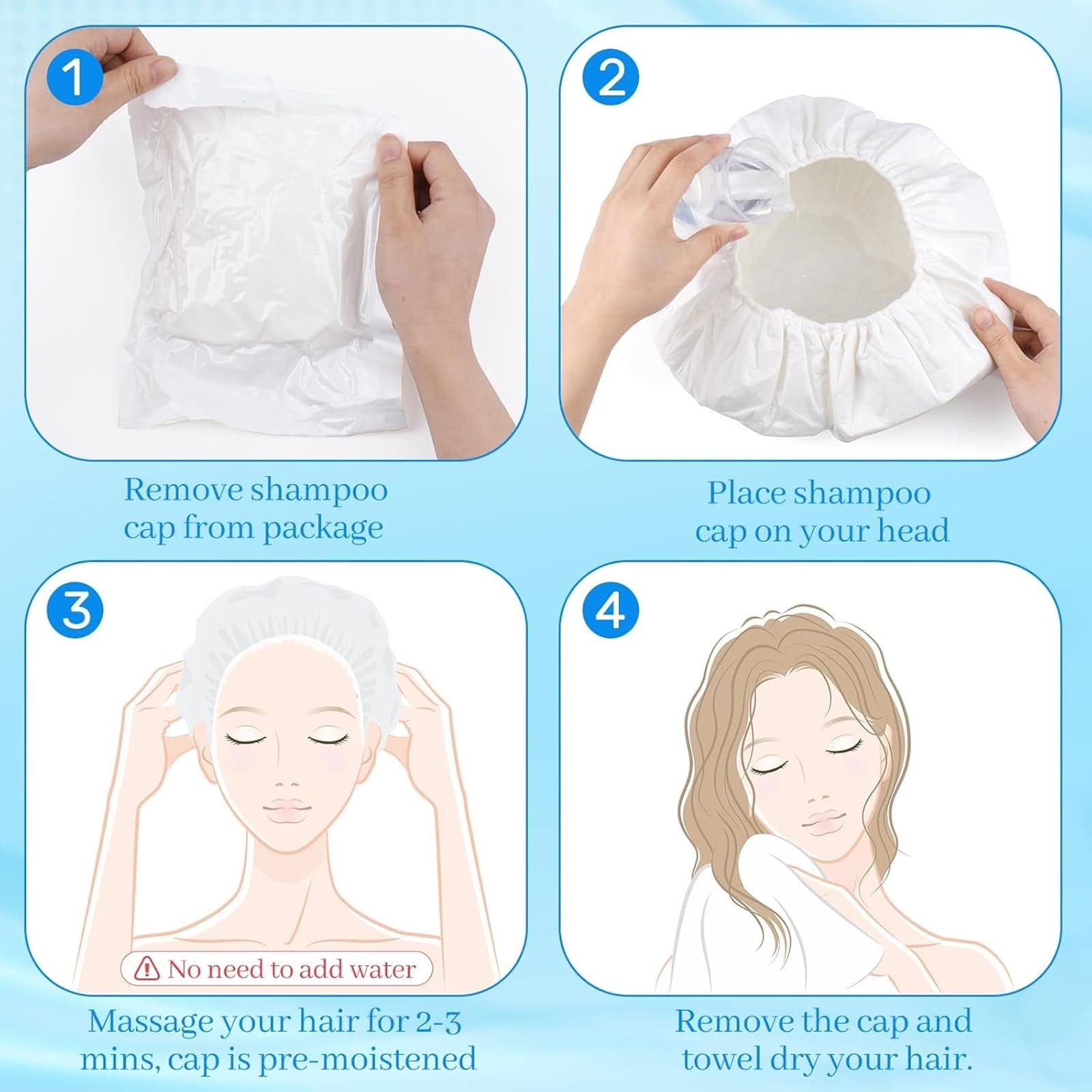 12 Pack Waterless Shampoo Caps for Bedridden, Elderly & Post-Surgery Care – No R