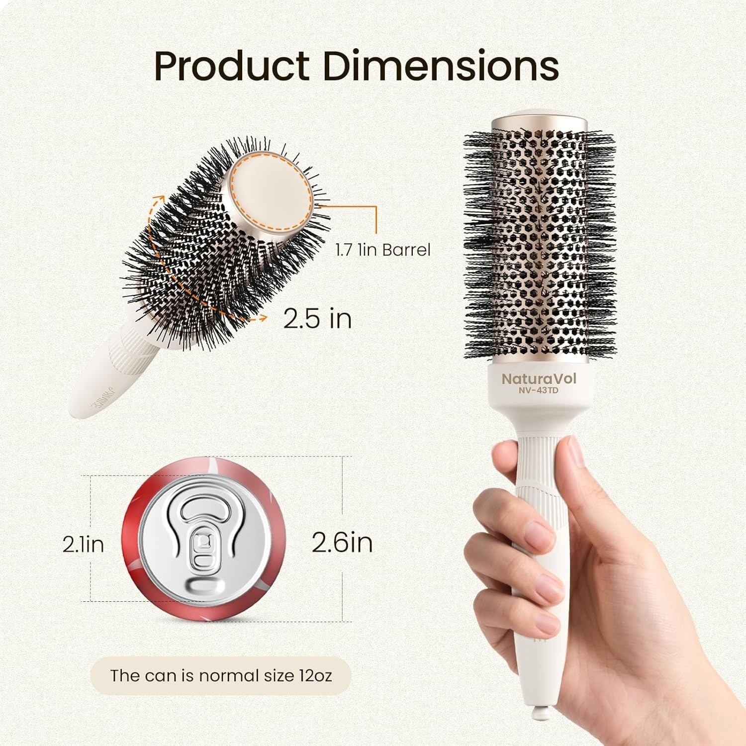 Round Brush for Blow Out, NaturaVol Medium Round Hair Brush for Fine Hair with N