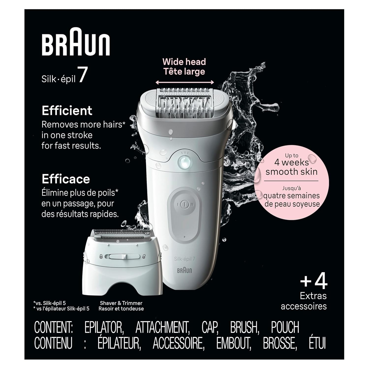Epilator Silk-épil 7, Hair Removal Device, Women Shaver & Trimmer, Wet and Dry,
