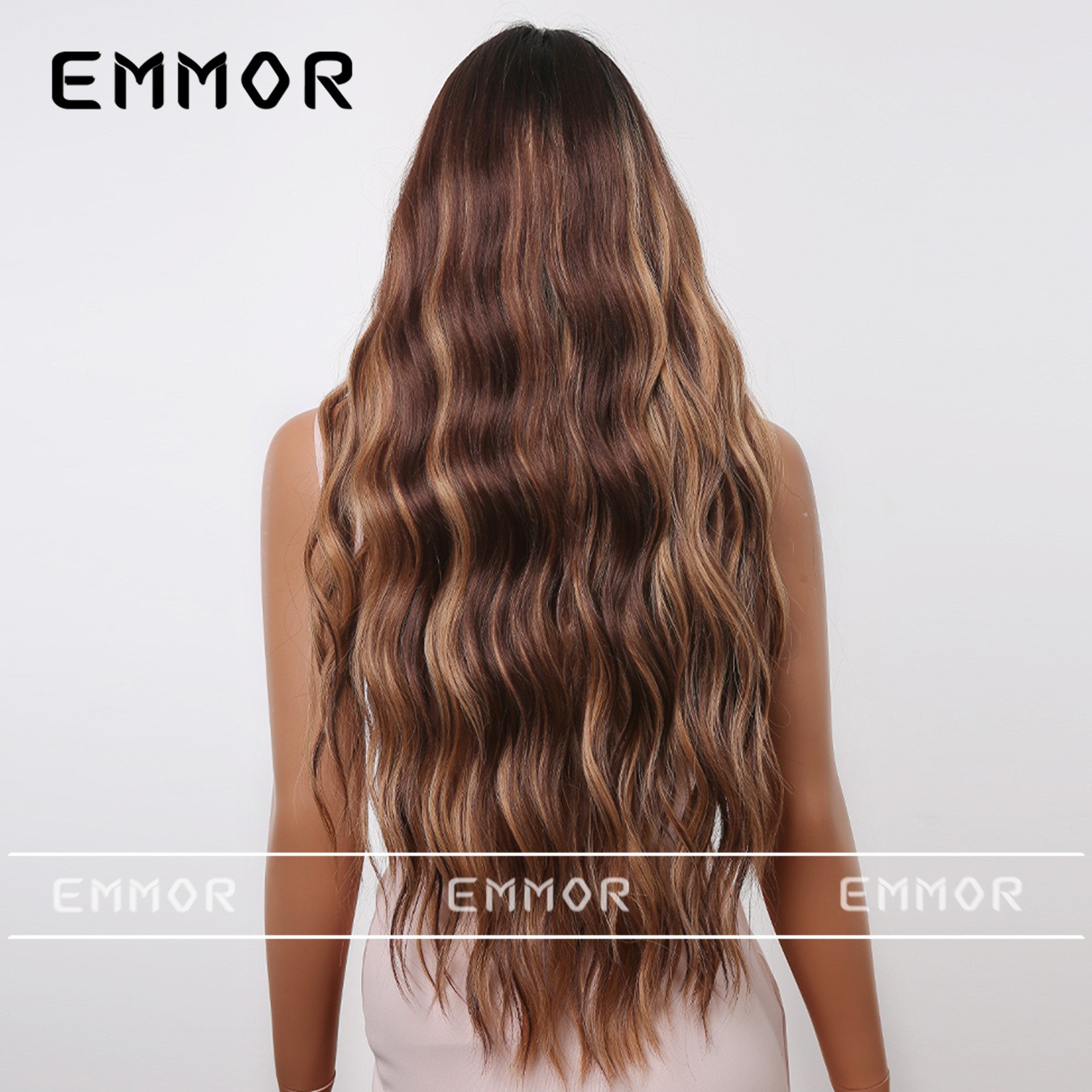 Ombre Brown Full Bangs Water Wave Long Curly Fluffy Natural Realistic Synthetic
