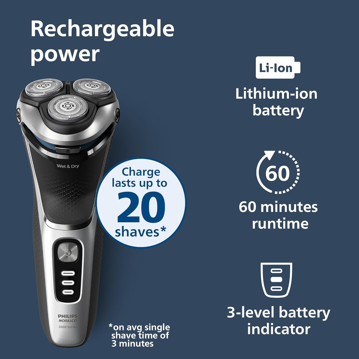 Philips Norelco Shaver 3900 Series, Wet and Dry Electric Shaver, P-Cap, Travel P