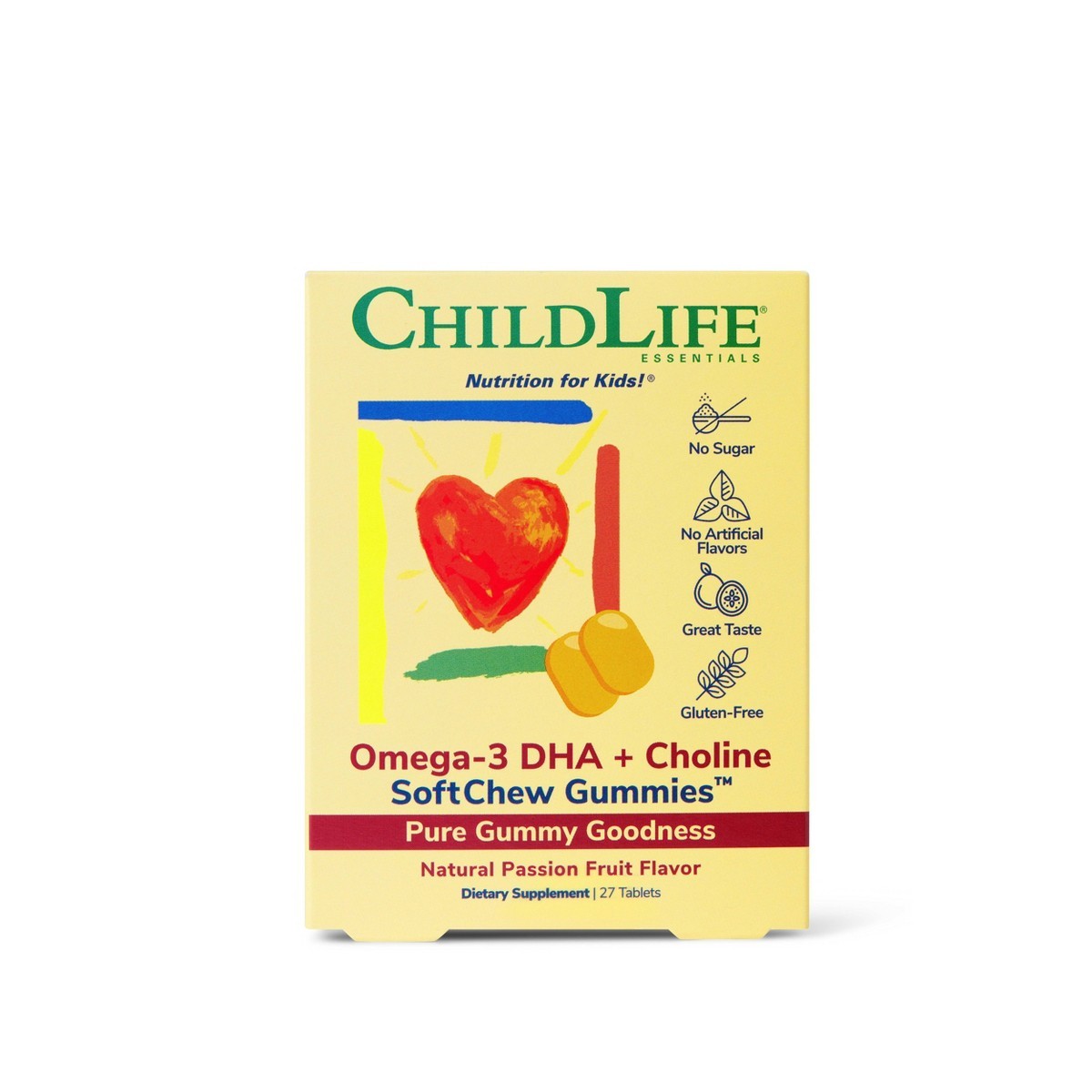 ChildLife Essentials Omega 3 DHA Choline Gummies – 27ct: Sugar-Free & Supplement