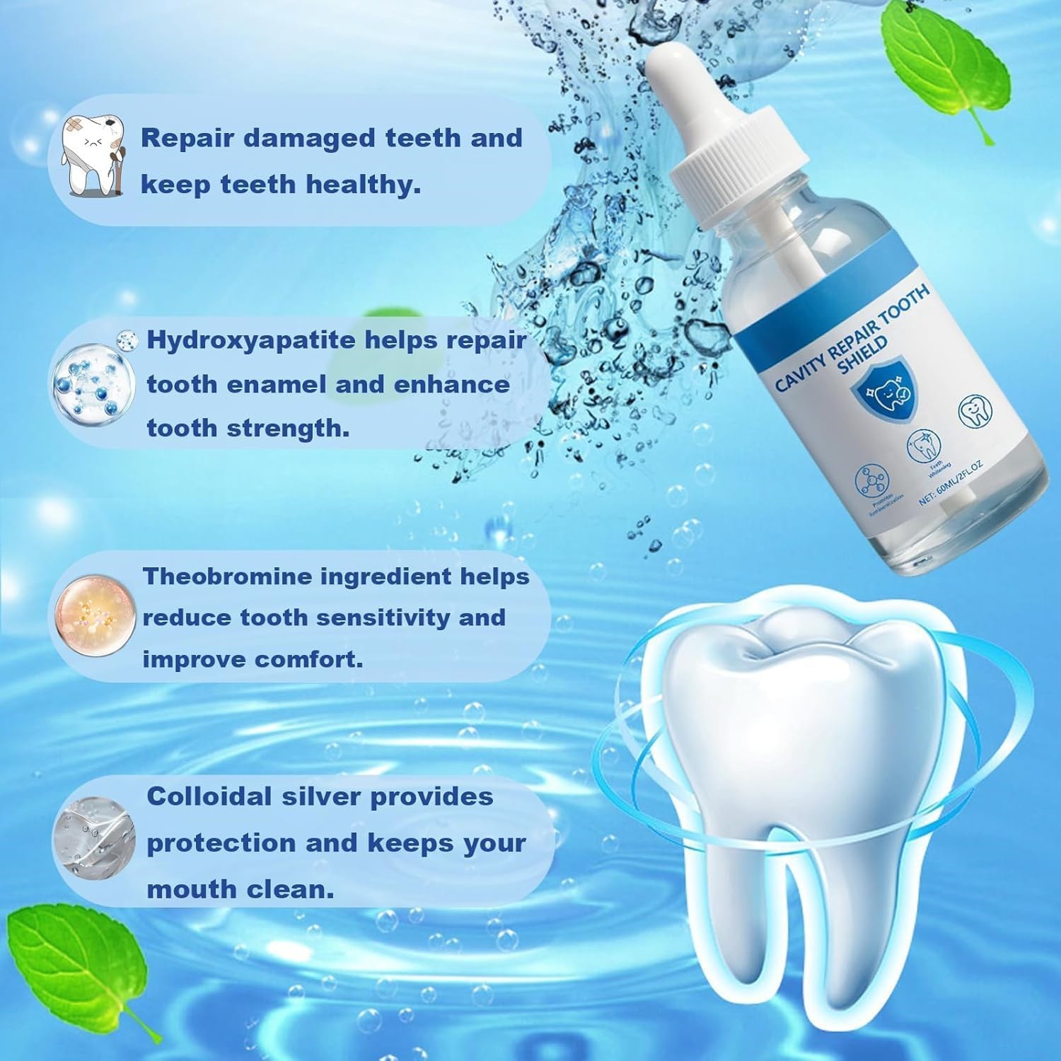 Cavity Healing Tooth Shield Liquid,Repair Cavities & Restore Tooth Enamel 2FL.OZ