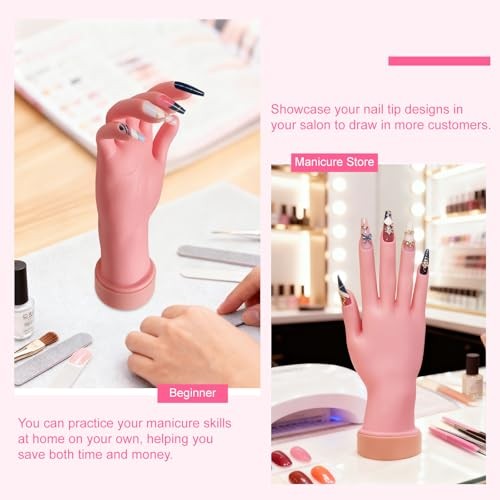 1Pcs Silicone Practice Hand for Nail Training with 48 Adhesive Tabs, Fake Hand