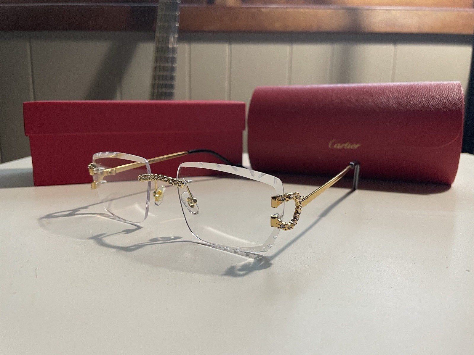Cartier CT0066O Rimless Rectangular Gold Metal Eyeglass Frames 55-19-140