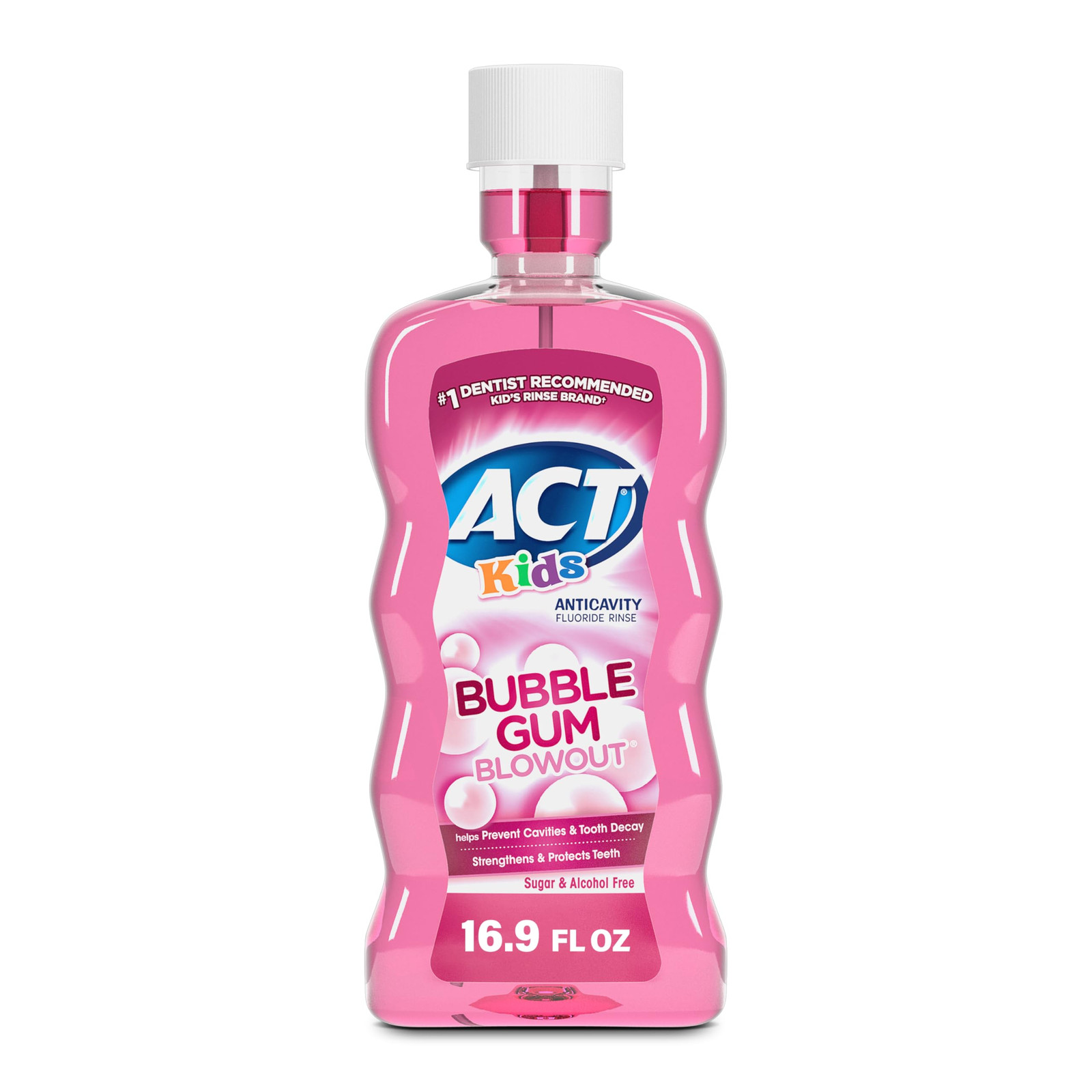ACT Kids Anticavity Fluoride Mouthwash Bubble Gum 16.9 Fl Oz for Fresh Breath