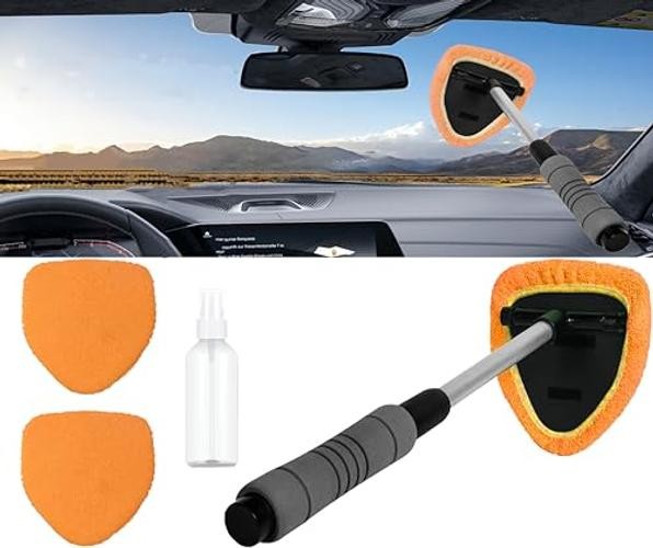 Orange Car Windshield Cleaner Tool with Reusable Pads – Extendable Handle