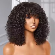 Jerry Curly Short Bob Human Hair Wigs With Bangs Wear To Go Glueless Wig Highlig