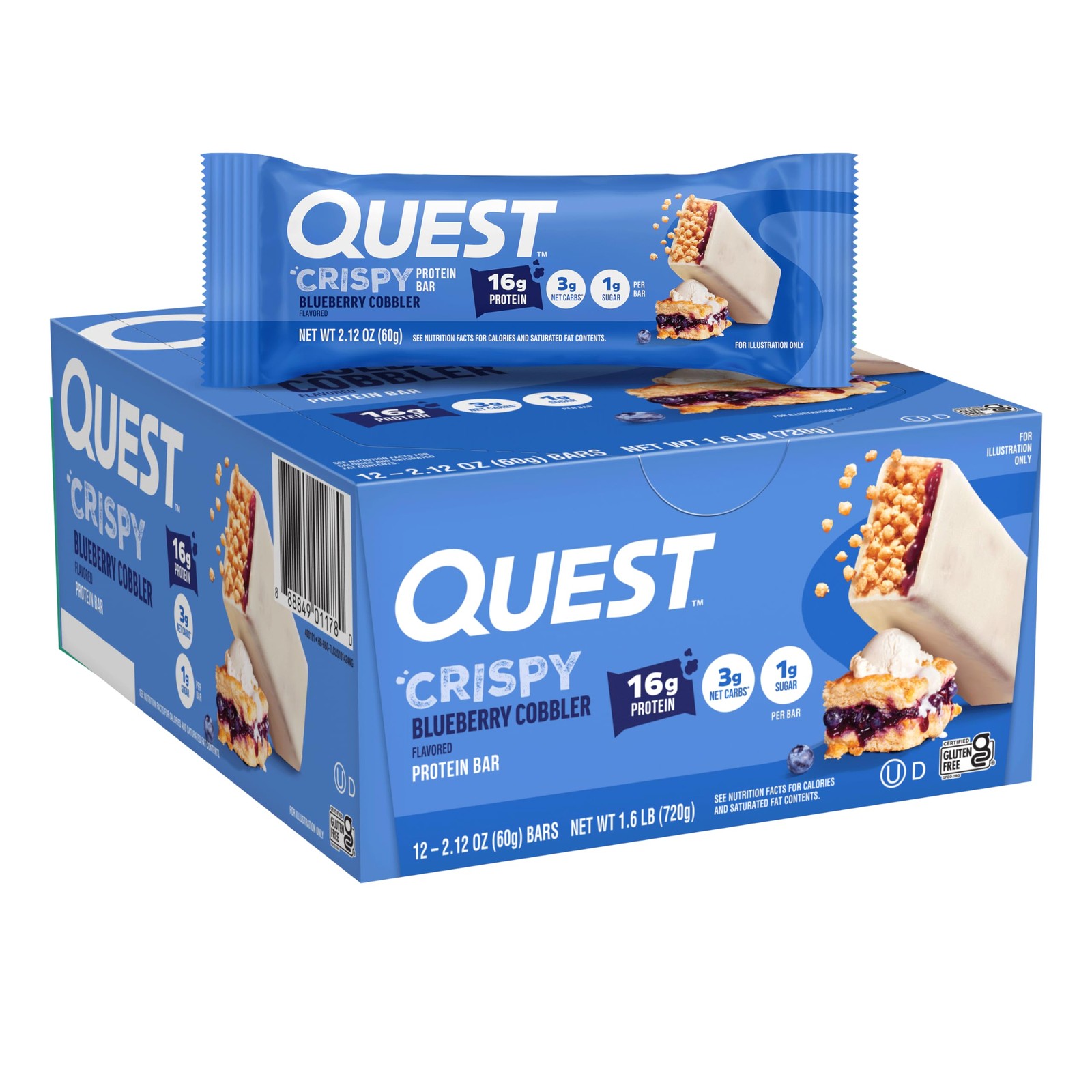 Quest Nutrition Crispy Blueberry Cobbler Hero Protein Bar, 16g 12 Count