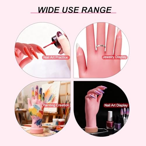 1Pcs Silicone Practice Hand for Nail Training with 48 Adhesive Tabs, Fake Hand