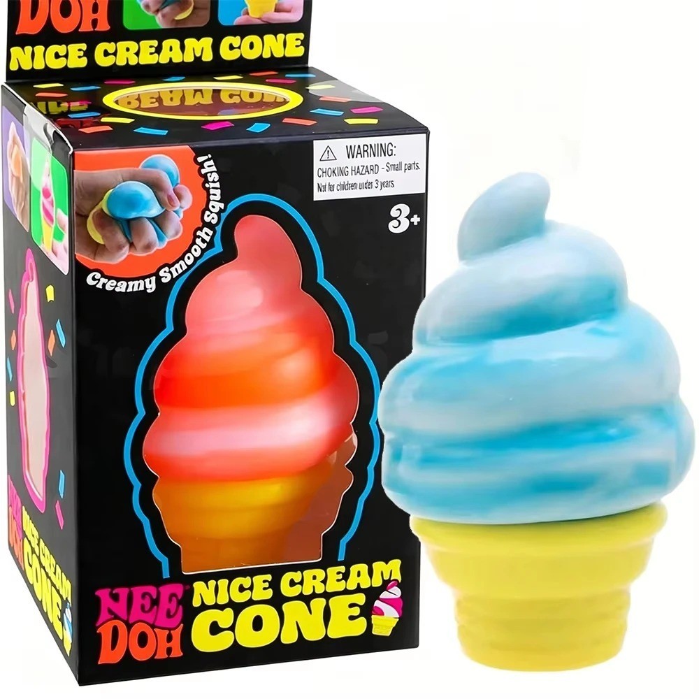 NeeDoh NICE CREAM CONE Ice Cream Swirl Squishy Toy NEE DOH Blue Pink Orange