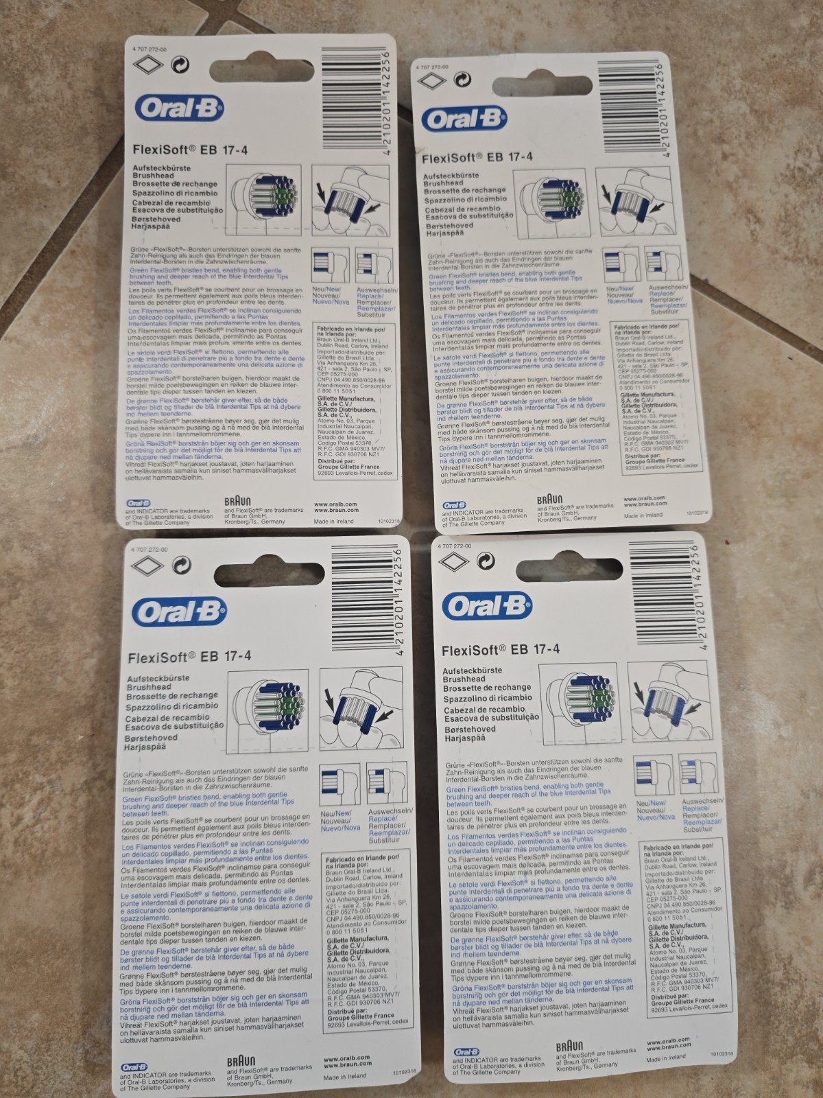 4 Pack – 4 x Braun Oral-B Flexisoft Replacement Toothbrush Heads Refills EB 17-4