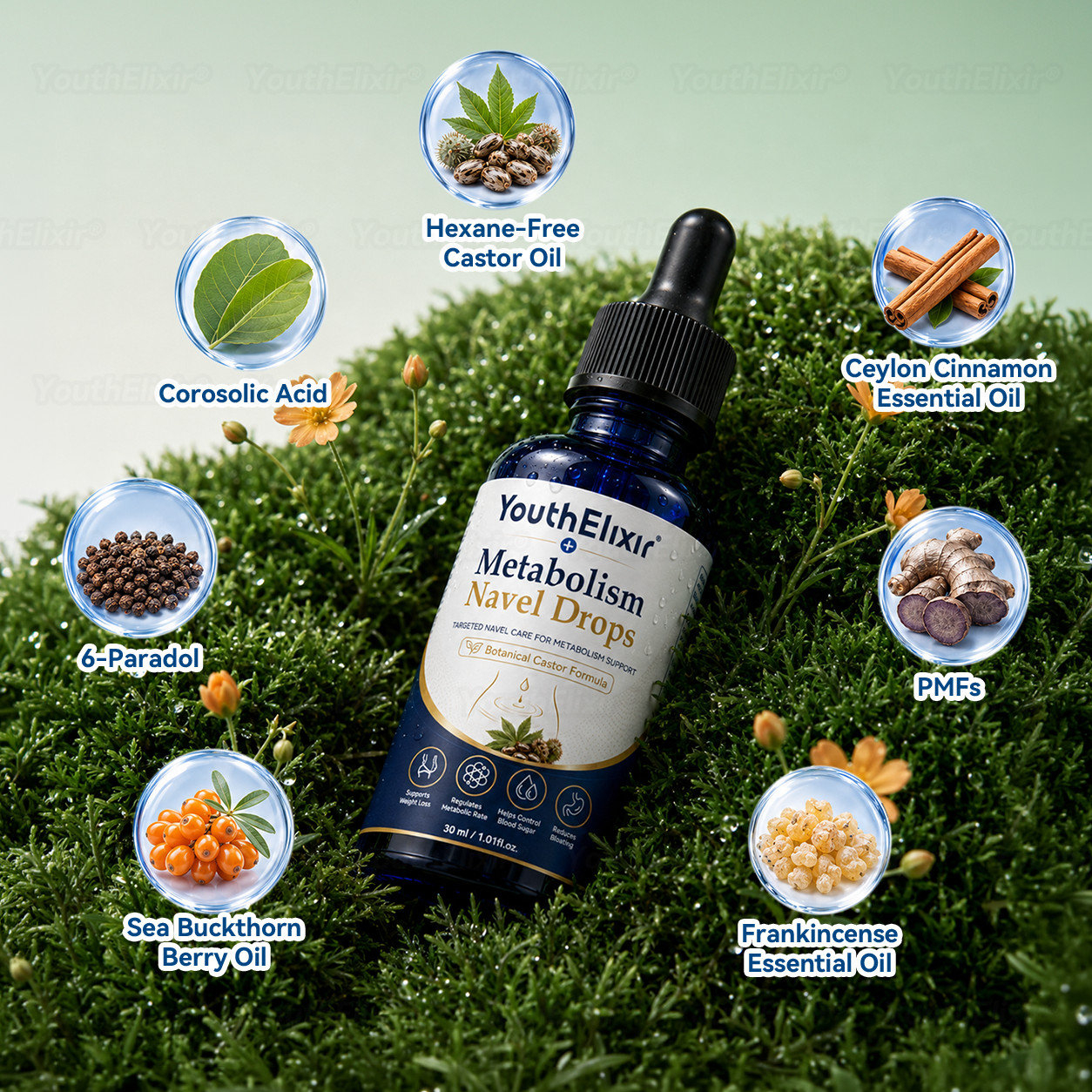 YouthElixir Metabolism Navel Drops Natural Botanical Transdermal Body Wellness O