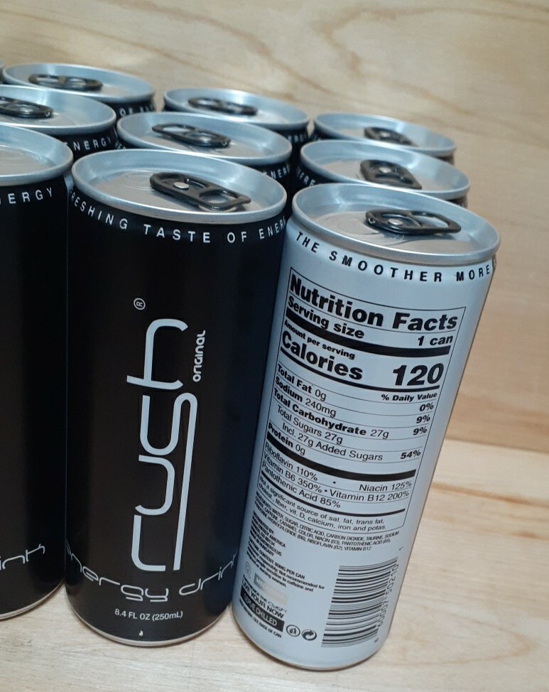 12ct: RUSH ORIGINAL ENERGY DRINK taurine caffeine vitamin B12 B6 B2 8.2z red bul