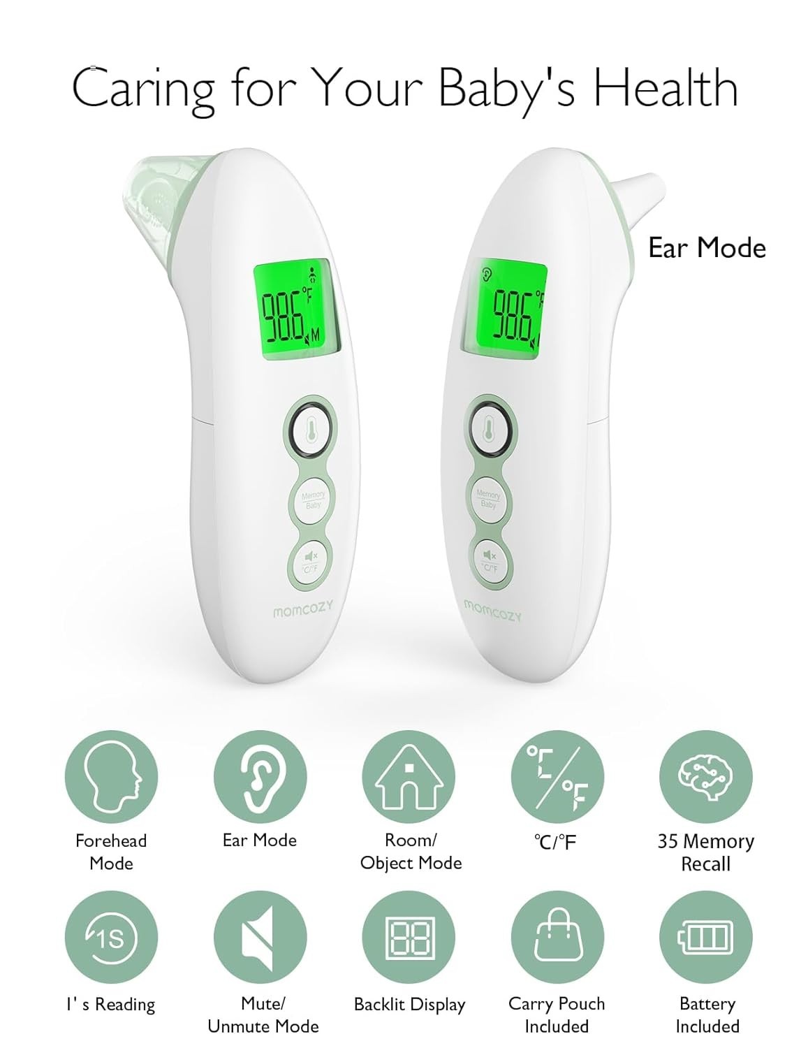 Momcozy Non-Contact Forehead and Ear Thermometer, Digital Infrared Thermometer f