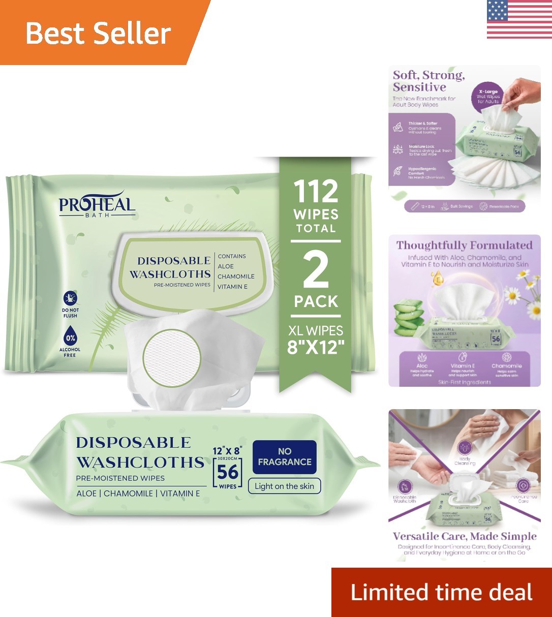 Adult Incontinence Wet Wipes X Large 112 Count 2 Packs Disposable Body Wipes