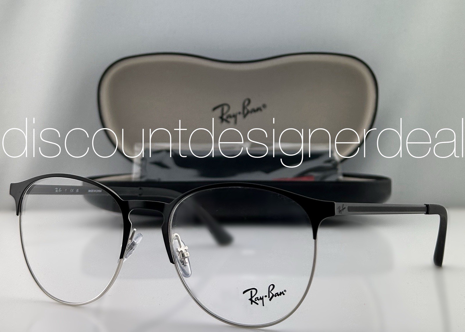 Ray-Ban Round Eyeglasses Black Silver Metal Clear Demo RB6375 2861 53mm