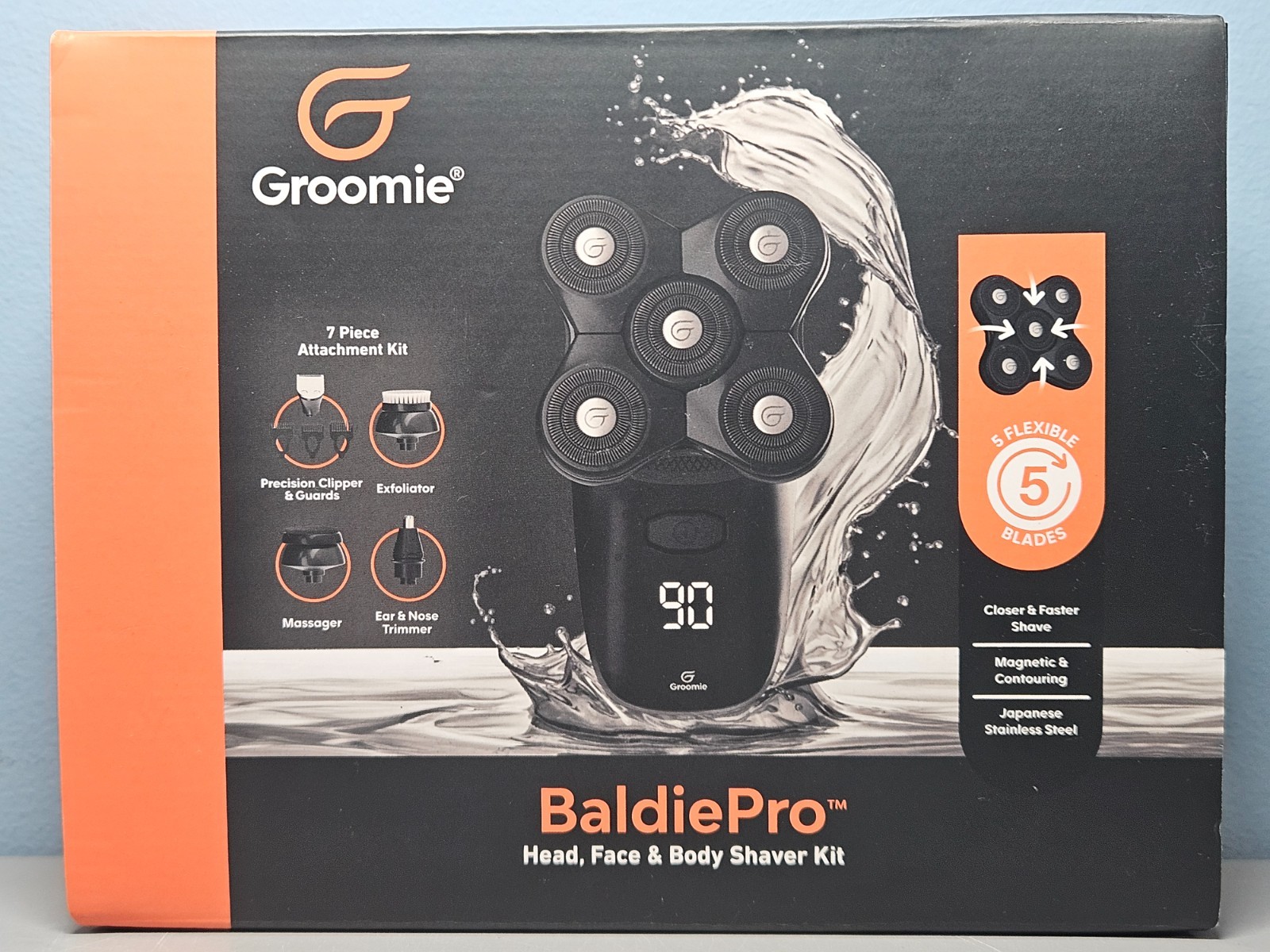 Groomie BaldiePro Head, Face, & Body Shaver Kit 7 Attachments – New in Open Box