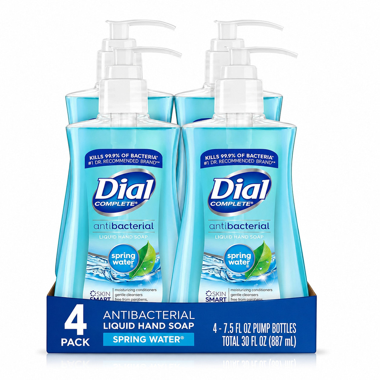 Dial Antibacterial Liquid Hand Soap Spring Water 7.5oz, Blue – (4-PACK)