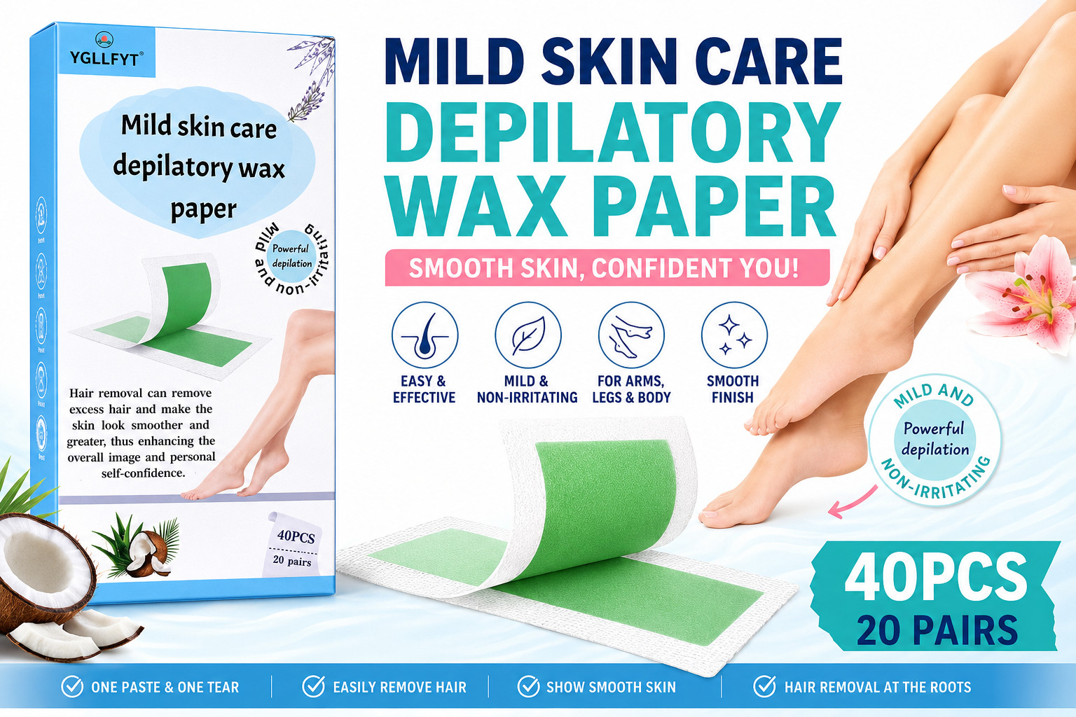 40PCS Depilatory Wax Strips Hair Removal Wax Paper Body Face Legs Bikini Underar