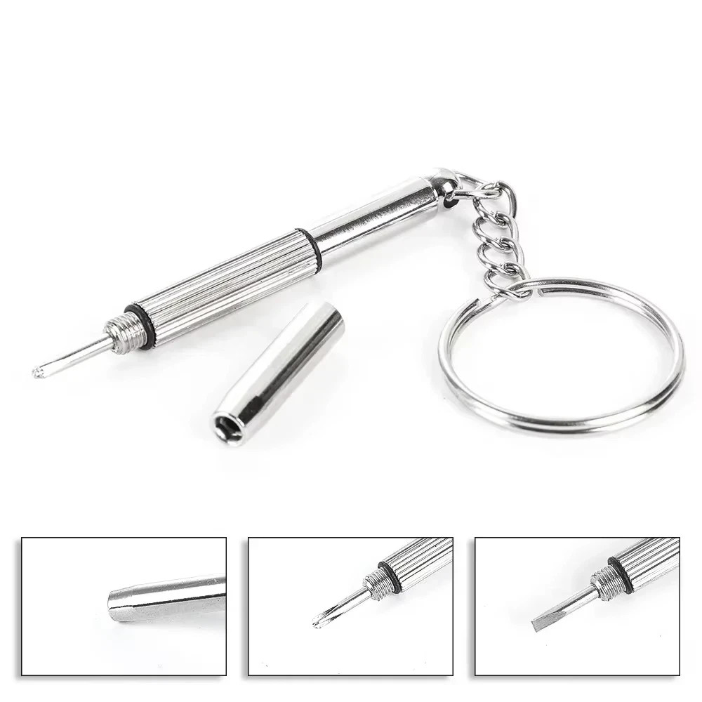 1Pc 3 in 1 Mini Screwdriver Tool Keyring Cell Phone Repair Eyeglasses Sunglasses