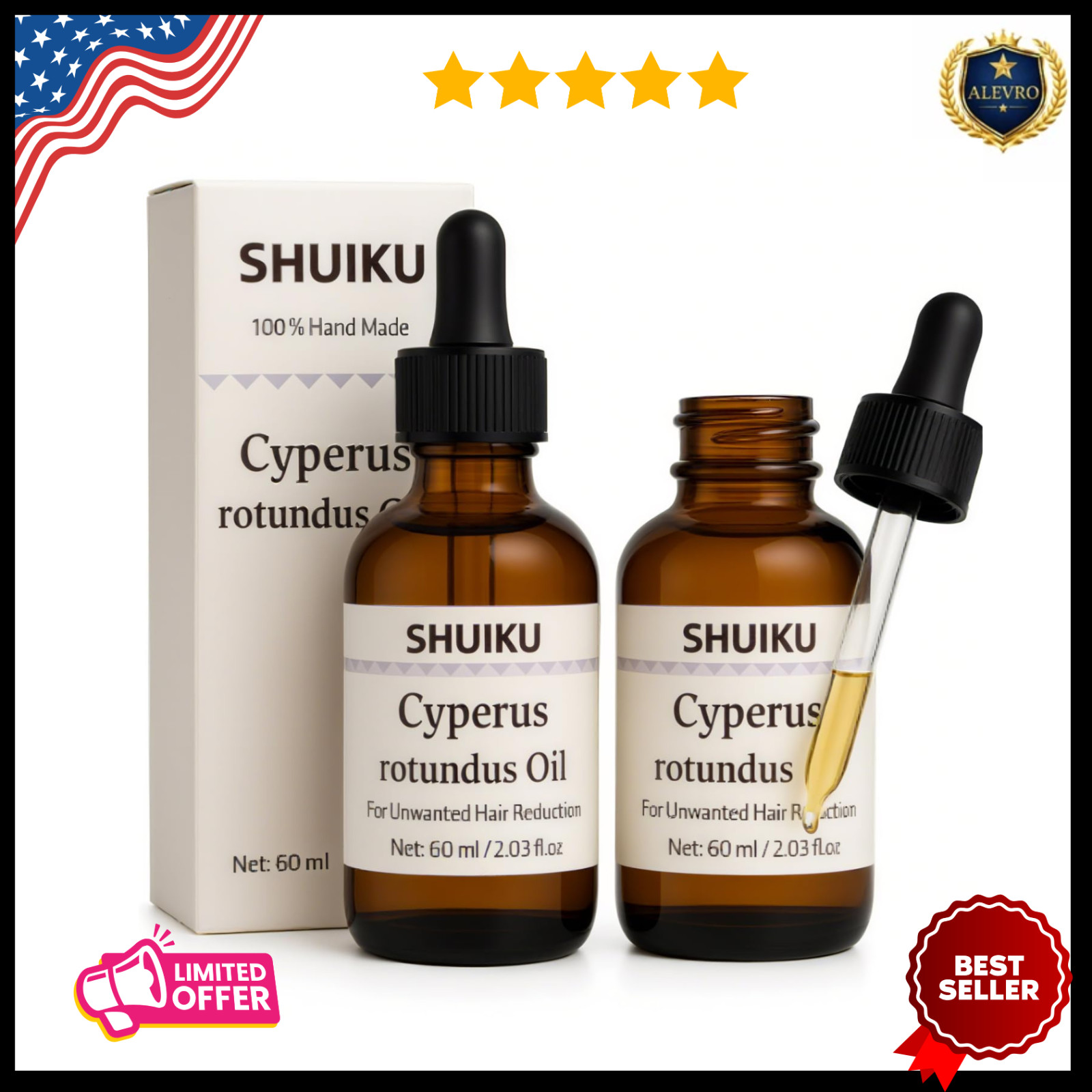 Cyperus Rotundus Oil 2 Pack 100% Pure Natural Organic Hair Removal 60ml New USA*