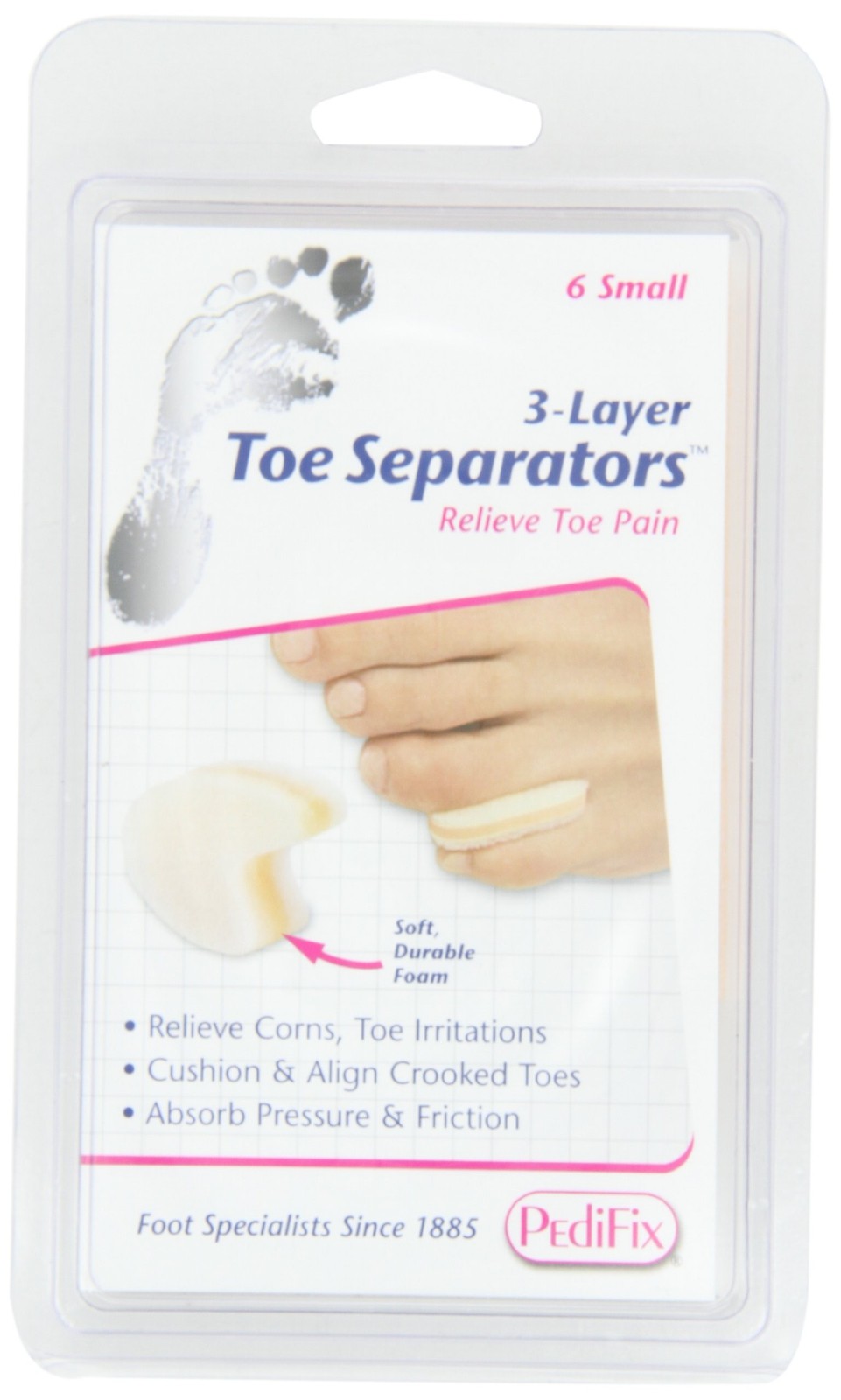 Pedifix 3-layer Toe Separators, 6-Count (Pack of 2), Small 6-count(Pack of 2)