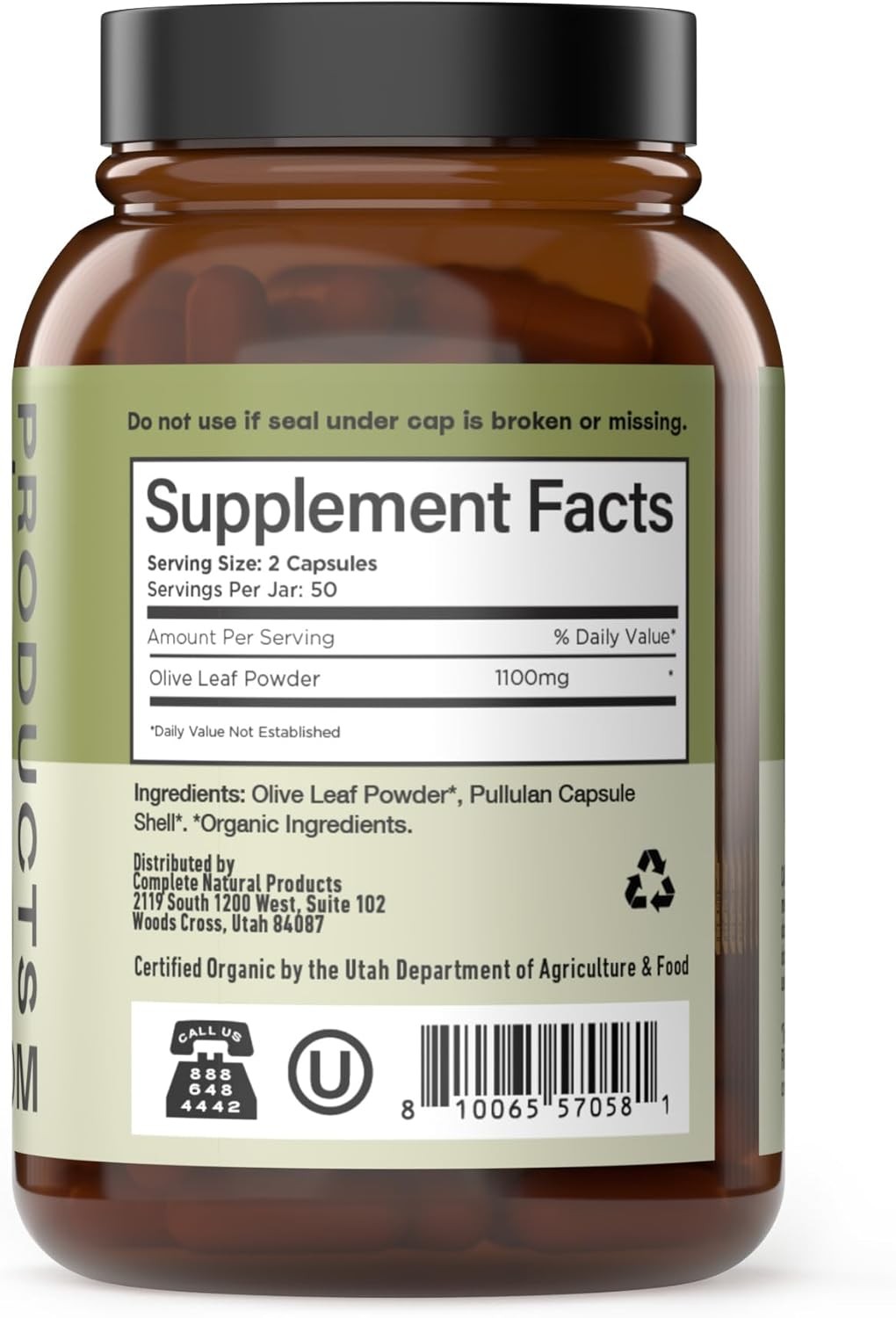 Olive Leaf Extract Capsules 550mg 100 Count Organic Vegan Non-GMO Immune Support