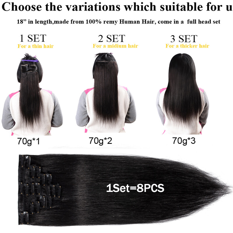 CLEARANCE 100% Human Hair Extensions Clip In Real Remy Hair Extensions Full Head