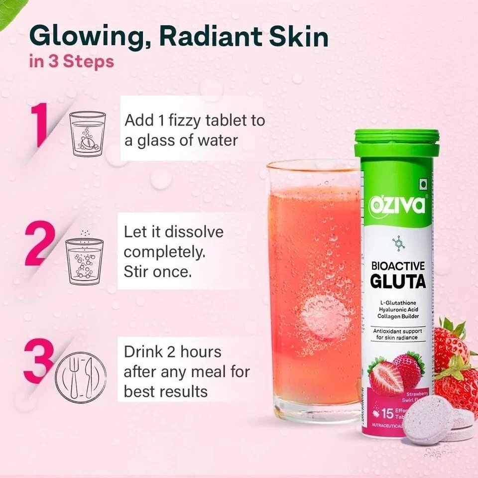 OZiva Bioactive Glutathione Tablets for Radiant Skin 30 Effervescent Tablets