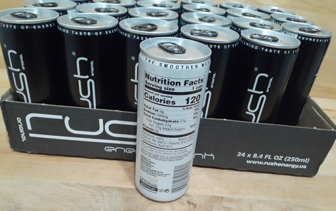 12ct: RUSH ORIGINAL ENERGY DRINK taurine caffeine vitamin B12 B6 B2 8.2z red bul