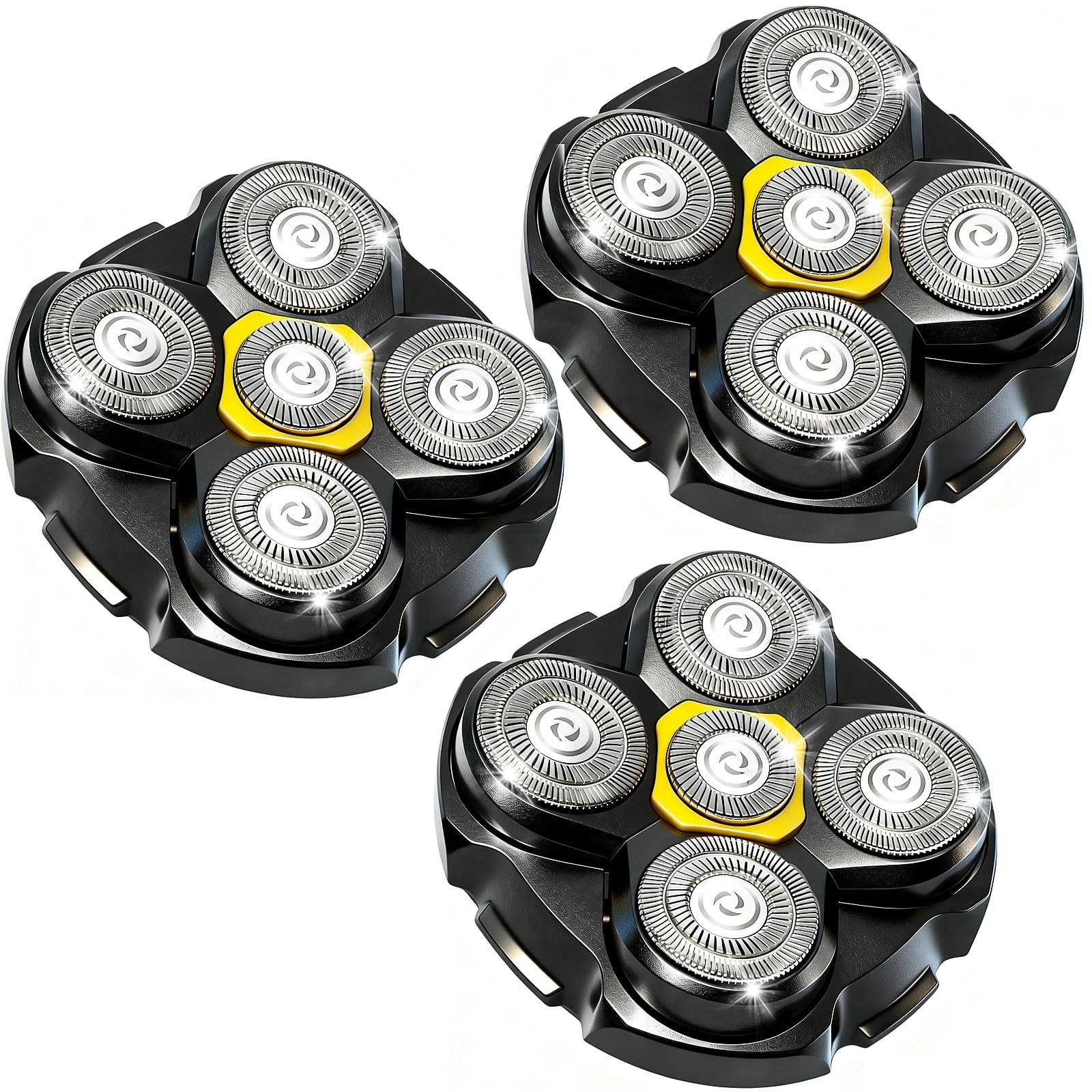 Replacement Heads for 5 Head Shaver – 3 Count, Wet/Dry Shaving for Bald Men