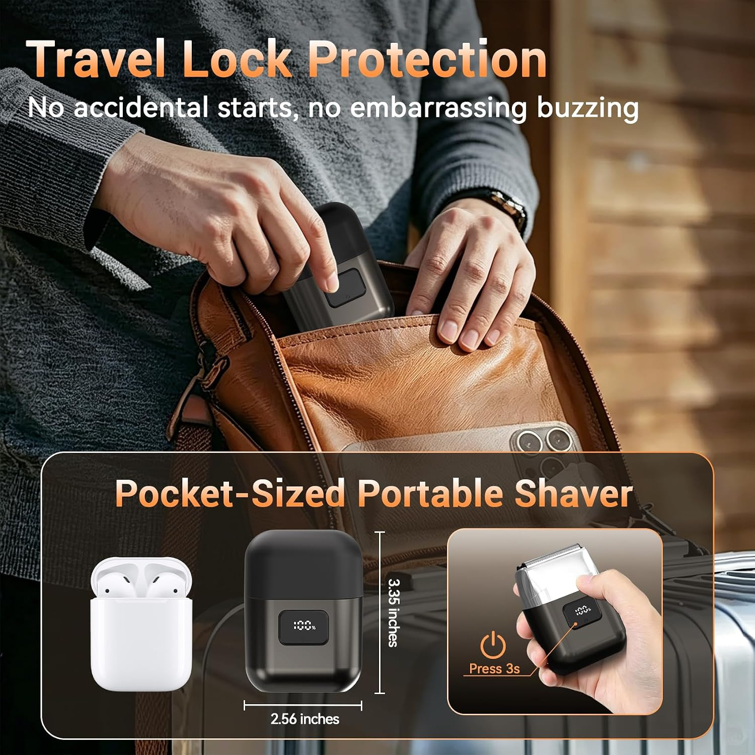 Electric Foil Shaver for Men, Mini Face Razor, 3 Floating Blades | LED Display