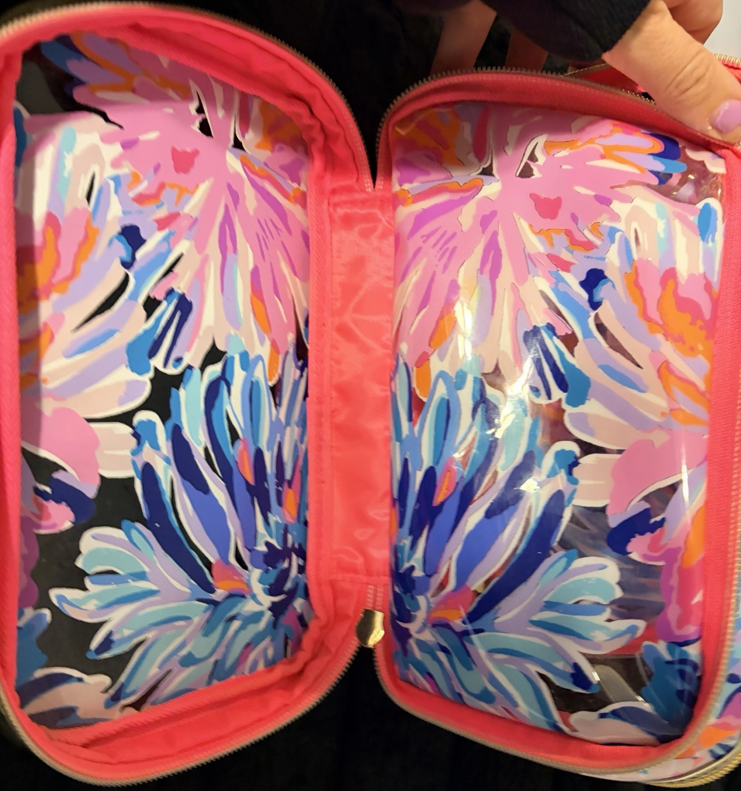 Lilly Pulitzer Multicolor Floral Makeup Bag Gold & Pink Zipper Closure