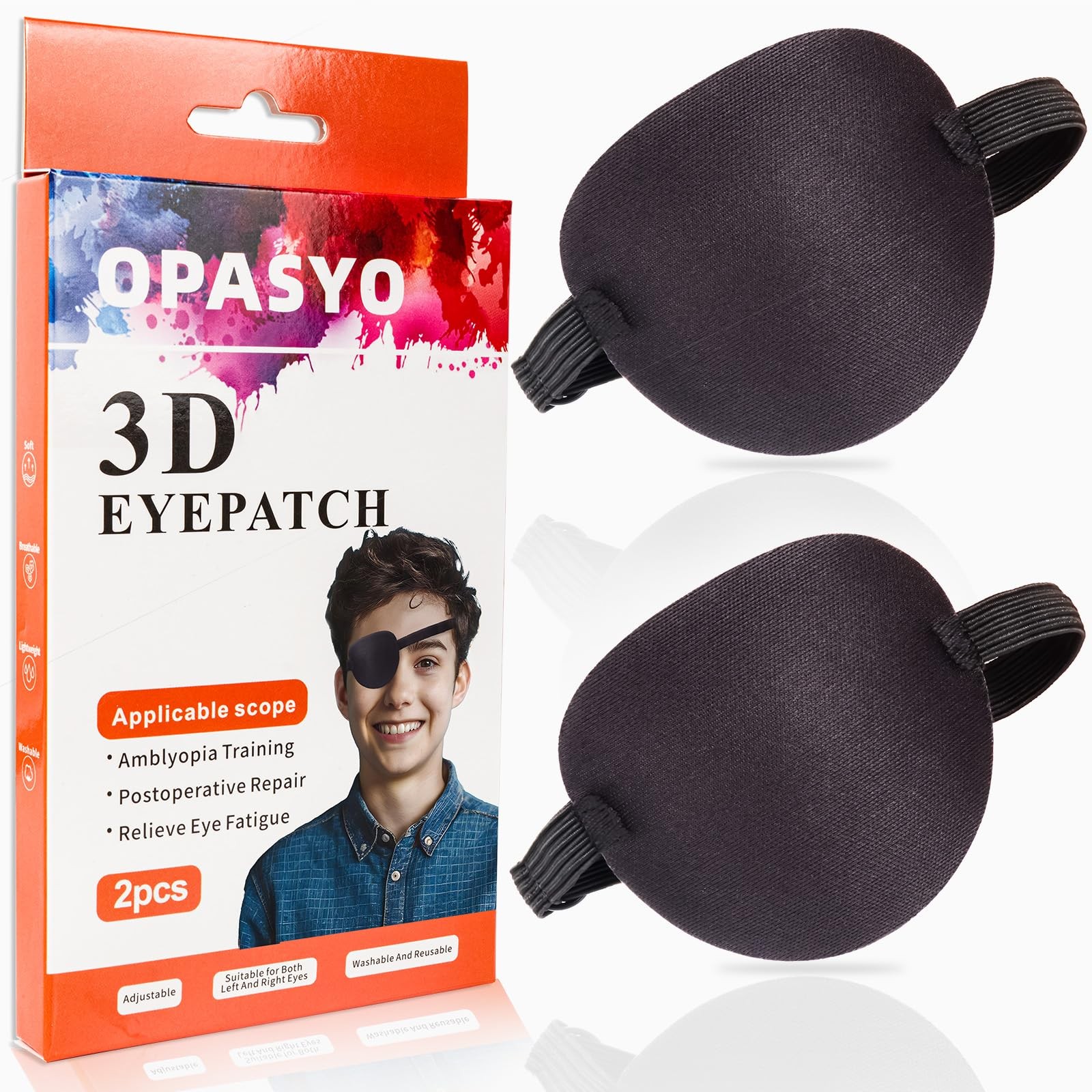 Eyepatch 2pcs Reusable Eye Patches,3D Adjustable Eye Patch for adults,Black R…