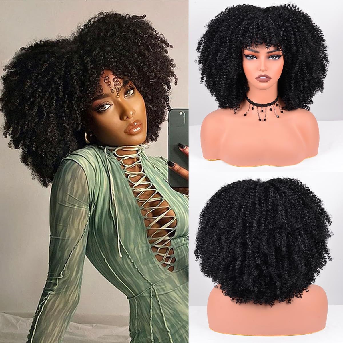 Women Short Afro Curly African Kinky Corn Curl Multi Color Synthetic Full Wig