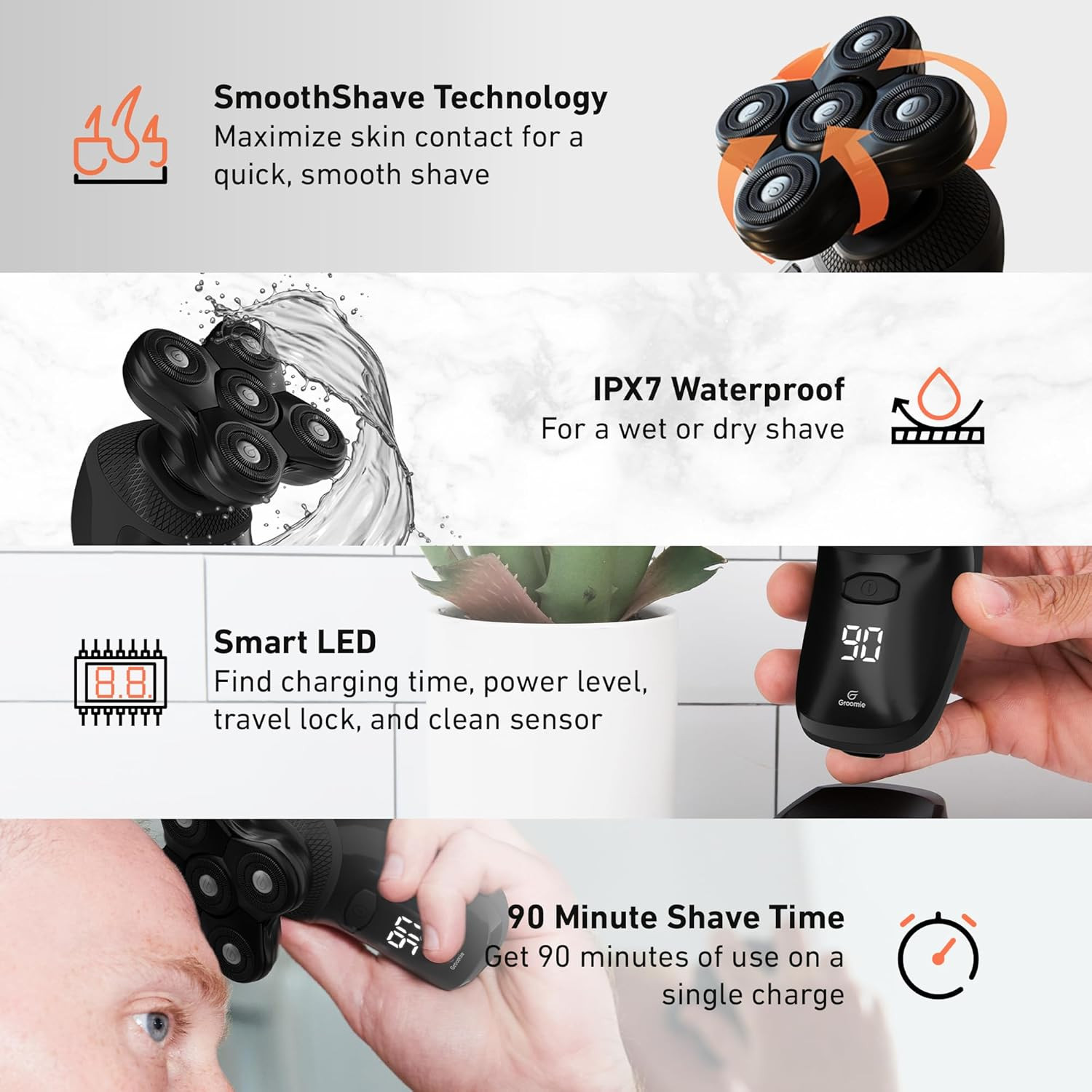 Groomie Cordless Bald Head Shavers for Men, Baldiepro Head Grooming Kit – Ergono