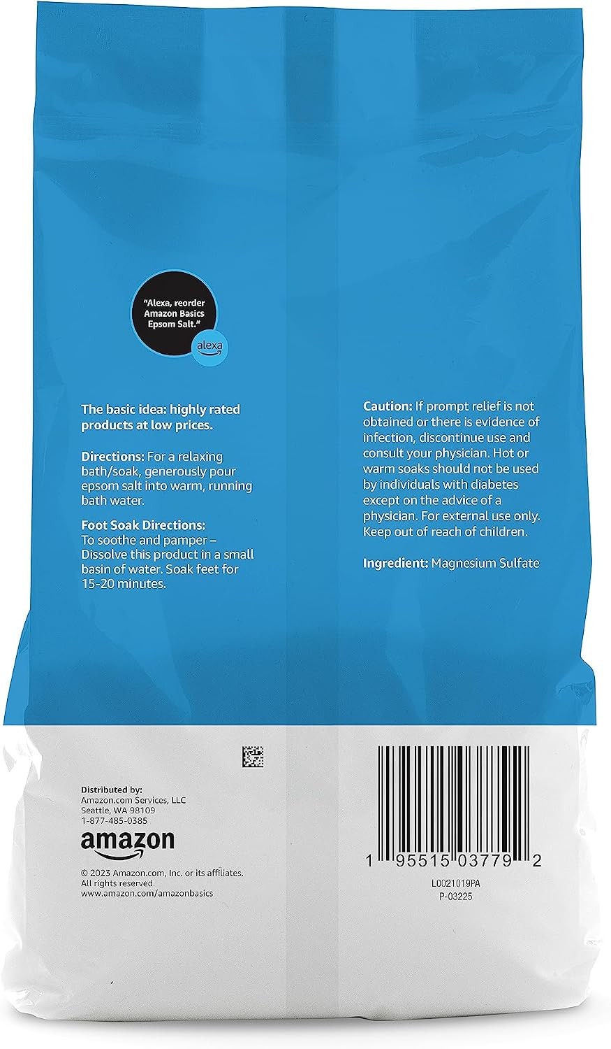 Amazon Basics Epsom Salt Soak, Unscented, Magnesium Sulfate USP, Muscle and Feet