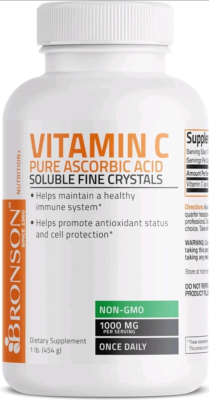 Bronson Vitamin C Powder, Pure Ascorbic Acid Soluble Fine Crystals 1lb 1000 mg