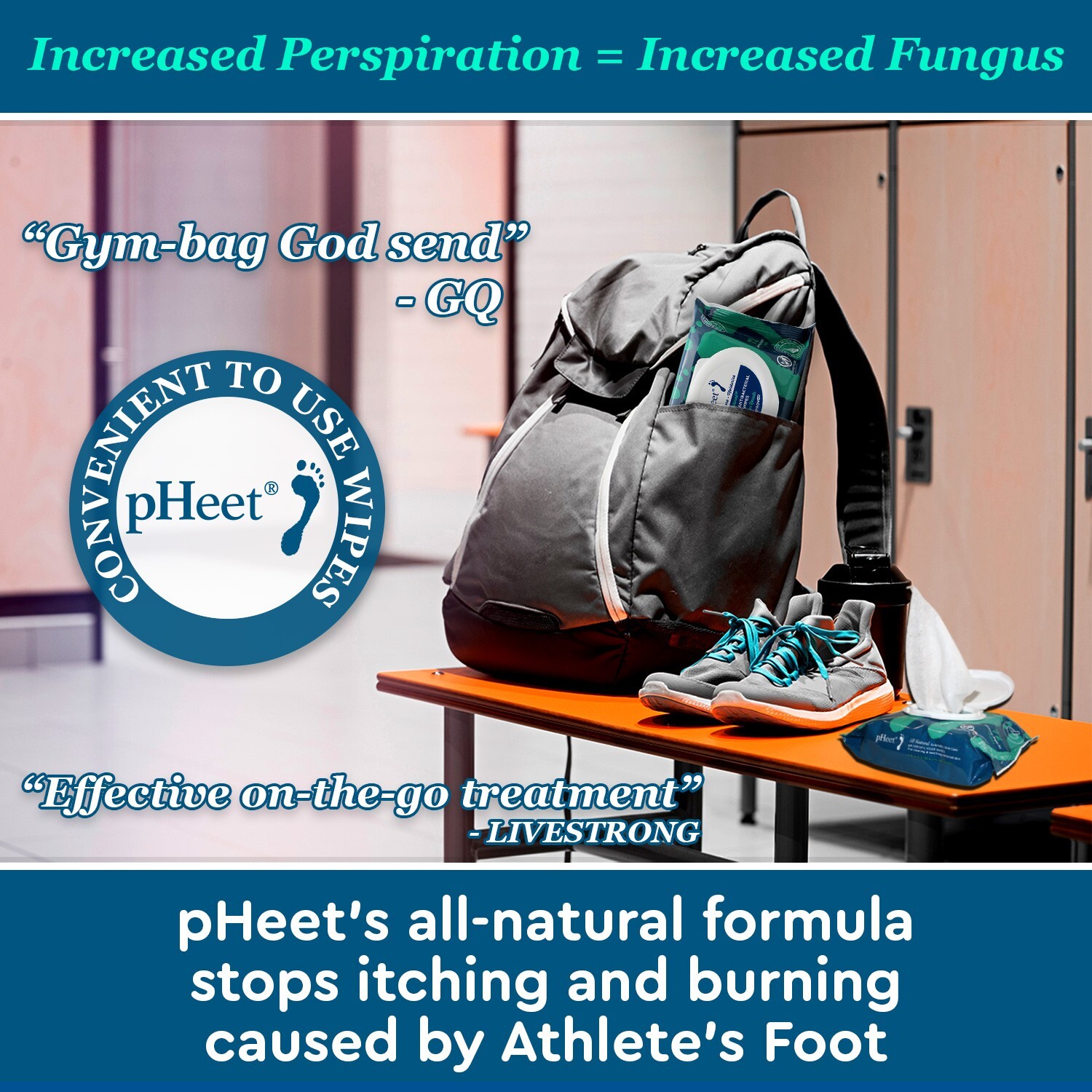 pHeet Wipes, Antifungal, Odor Reducer, Dry Feet Moisturizing Wipes, Foot Cleaner